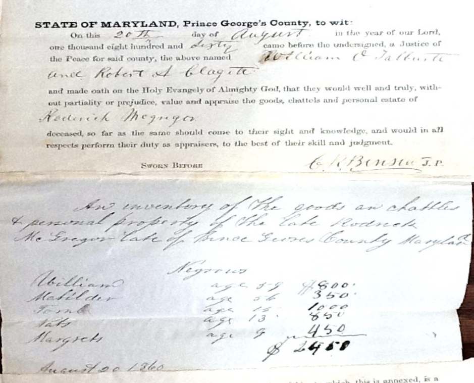 Roderick McGregor 1860 inventory: Bowie family